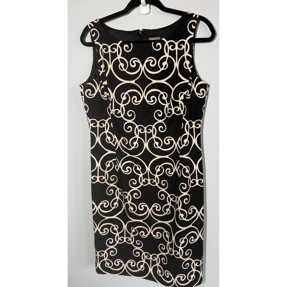 Ann Taylor Dress 8 Black Scroll Print Sleeveless Sheath Work Professional Mod